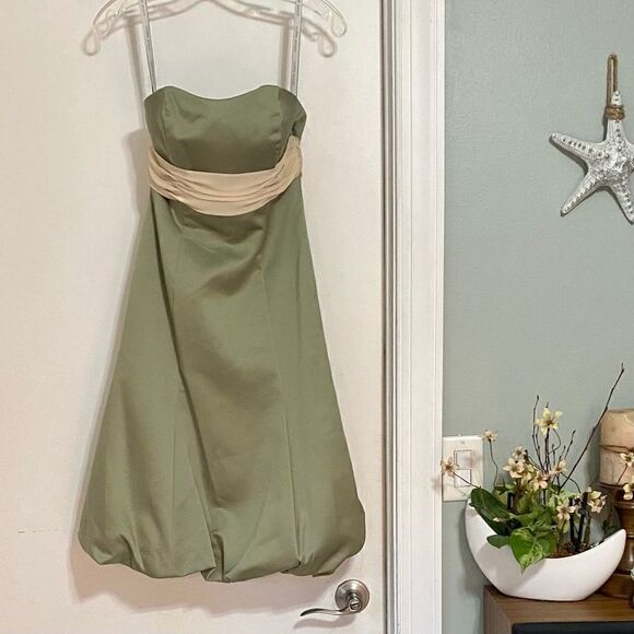 Alfred Angelo Size 4 Strapless Dress Celadon Champagne Gown - Picture 2 of 10